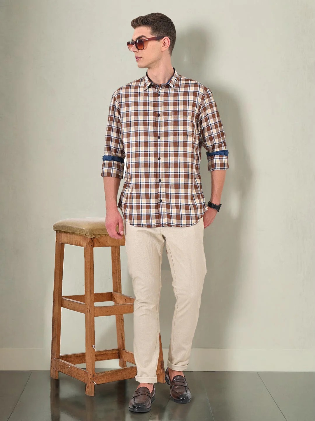 Indian Terrain Men's Regular Fit Full Sleeve Checkered Multicolor Shirt